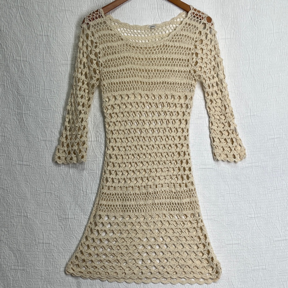 I Love H81 Open Knit Dress Mesh Beach Cover Fairy Boho Sheer Stretch Midi Sheath